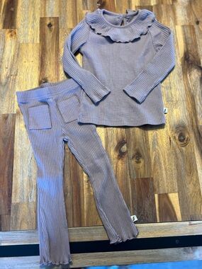 Kids Ribbed Ruffle Top & Legging Set - Mauve